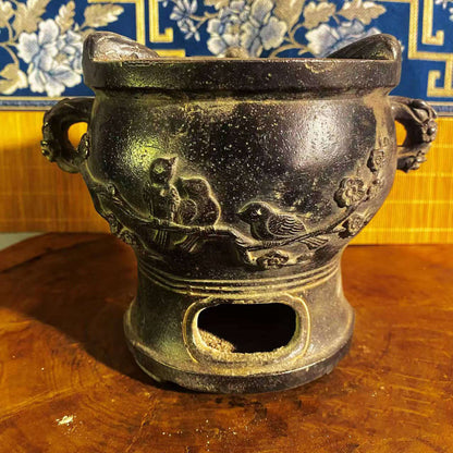 vesselofzen-Antique-style bird song plum branch charcoal stove