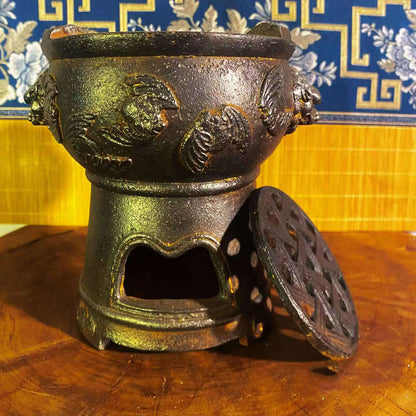 vesselofzen-Antique-style Phoenix Pattern Lion Ear Charcoal Stove